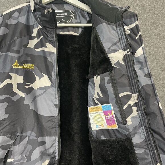 MOERDENG Mens Black & Grey Camo Waterproof Ski Jacket WARM Lined W/Pockets Sz S - Picture 3 of 7